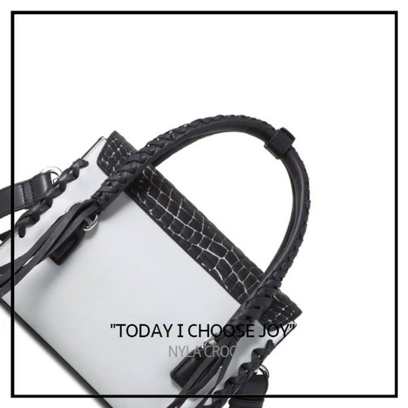 Joy Gryson Printed Croco Women's Black Nyla Satchel Bag - Picture 4 of 8